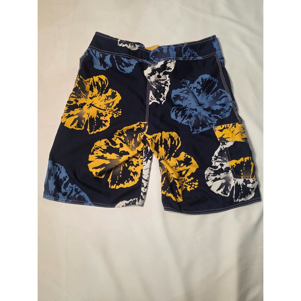 American Eagle Men's Size 32 Navy Blue Yellow Hibiscus Floral Board Shorts Swim
